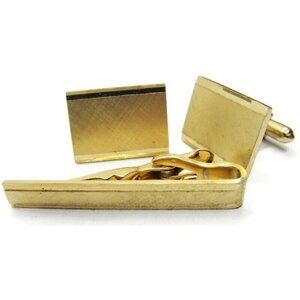 Vtg Swank Brushed Finish Cufflinks Tie Bar Set Gold Tone Tux Shirt Dress Suit